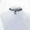 Choker Vintage Tattoo Stretch Elastic Simulated Pearl Black Geometric Moon Star Pendant Necklace For Women Fishing Line Chocker