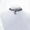 Collier ras du cou Vintage pour femmes, tatouage extensible, élastique, imitation perle, noir, géométrique, lune, étoile, pendentif, ligne de pêche