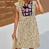 Casual Dresses Women's 2023 Summer Leopard Mini Dress V Neck Embroidered Floral For Women Midi Length High