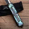 Hoge kwaliteit zwart AUTO tactisch mes 440C zwart oxide draadtrekken Tanto Point Blade Abalone shell / aluminium handgreep Survival messen met nylon tas