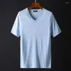 Men's T Shirts Plain Short Sleeve Grey Blue Soft V Neck For Men Reable Bamboo Fiber Knitted Casual Camisetas Masculina Vintage