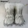 Stivali invernali da donna Stivali fuzzy da donna Stivali in pelliccia sintetica da donna Scarpe calde pelose Stivali da neve in pelliccia soffice Fodera in peluche Appartamenti Calzature da esterno