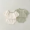 Set di abbigliamento MILANCEL Set di abbigliamento estivo per bambini T-shirt e pantaloncini in maglia scavata 2 pezzi Completo da bambina 230505