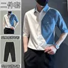 Tracksuits dos homens 2023 Homens Define Patchwork Cor Solta Streetwear Lapela Manga Longa Camisa Calças 2 PCS Set Elegante Coreano Ternos Casuais D108