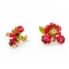 Boucles d'oreilles en émail émaillé, fleurs rouges, feuille verte, bijoux, aiguille en argent avec jauge Extra à la mode, accessoires féminins à suspendre