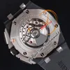 APF 44mm 26402 A3126 자동 크로노 그래프 남성 시계 모든 세라믹 블랙 스틱 텍스처 다이얼 고무 슈퍼 버전 스트랩 독점 기술 Puretimewatch