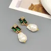 Dangle Earrings French Retro Baroque Pearl Set Emerald Drop-Earrings For Women Stylish And Delicate Plating 18k Gold Jewelry Wholesale