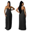 Casual jurken dames mouwloos los klein decolleté maxi-jurk vest effen kleur zak zomer boho strand lang plus size gewaad