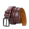 Cinture Cintura da uomo Cintura da uomo a due strati in vera pelle di mucca 3,3 cm Business Casual Fibbia ad ardiglione per 110-130 cm