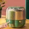 Storage Bottles 360° Rotating Grid Grain Rice Dispenser Sealed Cereal Separate Bucket Dry Food Container Round Tank Box