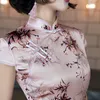 Etniska kläder traditionella kinesiska klänningar cheongsam klassiska svarta grenar på rosa lång klänning sexig delad tang kostym dam bankett qipao