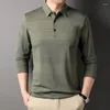 Men's Polos Clothing Spring Autumn Loose Turn-down Collar Long Sleeve Stripe Pockets Polo T-shirt Casual Fashion Business Tops