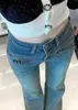 Jeans femininos designer m 23ss outono nova carta quente diamante velho cintura alta micro chifre calças slim fit 72v7