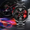 Armbanduhren Schwarz Luxus Herren Auto Rad Uhren Uhren Para Hombre Edelstahl Quarzuhr Männliche Uhr Geschenk Reloj Masculino Relogios