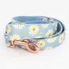 Hundhalsar Leashes Blue Daisy Dog Collar Dog Blomma och koppel Set för husdjurskatt med rosguldmetallspänne 231110