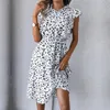 Casual jurken retro vlindermouw geplooide hartvormige stip bedrukte jurk voor dames gemiddelde lengte chiffon lente/zomerjurk 230410