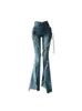 Kvinnors jeans y2k flare vintage låg midja delade byxor estetiska streetwear casual lastbyxor kvinnor koreansk stil orolig jean