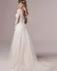 2024 Bohemian Long Rleeves Suknia ślubna dla kobiet Korset Low Back Lace Applique Białe tiulowe suknie ślubne plażowe Vestido de noiva