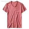 Мужские футболки 2021 Новая летняя футболка с V-образным вырезом Мужчина 100% Comped Cotton Solid Comting Shirt Men Fitnes