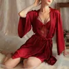 Women's Sleepwear Pajamas Women Sexy Bathrobe Gown Two-Piece Set Temperament Simple Home Wear Backless Hollow Out Nightgowns