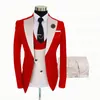 Mäns kostymer blazers jacquard röd kostym män 3 stycken anpassad brudgum bröllop tuxedo smal fit prom party blazer jacka dubbel bröstväst byxa