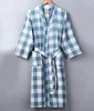 Vêtements de nuit pour femmes été automne coton Robes Double pont gaze Plaid Kimono chemise de nuit ample grande taille maison peignoir robe de chambre