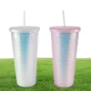 24 oz gepersonaliseerde tuimelaars mok iriserende bling regenboog eenhoorn bezaaid koude cup tumbler koffiemokken met stro en dek 5349962