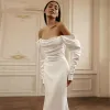 Classy Long Off the Shoulder Satin Plus Size Wedding Dresses Full Sleeves Mermaid Chapel Train Bridal Gowns