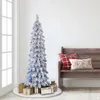Juldekorationer 4 ft Prelit flockade blå konstgjorda alpina blyerts trädår dekor Cristmas dekoration 2024 träd tallar 231110