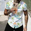 Camisas informales para hombre, camisa para hombre, estampado gráfico de árbol de coco hawaiano de verano, manga corta roja azul real verde calle