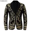 Herrdräkter blazers lyxguld blommor broderi svart blazer jacka män lapel en knapp barock sammet kostym jacka för bröllopsfest prom 231109