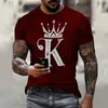 Herr t-shirts Summer Men's T-shirt European och American Street Fashion Casual Poker K 3D Printing Löst stor storlek snabbtorkning 230410