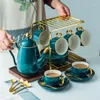 カップソーサーJuego de Tazas reutilizables para el hogar platillo lujo estilo color azul