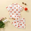 Set di abbigliamento 1-6Y pigiama per bambini e bambine set pigiama estivo per bambini bavero a maniche corte pigiama stampato a forma di cuore per bambini 230410