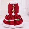 Cão vestuário animais de estimação filhote de cachorro vestido de Natal roupas de cão duplo veludo grosso cão roupas de Natal traje de gato com pompom laço vermelho vestido 231110