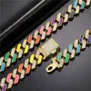 12mm Neon Kleurrijke Emaille Choker ketting hiphop Iced Out Bling cz Miami Cubaanse Link Chain voor Vrouwen regenboog cz Armband sieraden