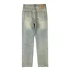 Jeans da uomo Streetwear Vibe Pantaloni lavati vintage invecchiati Jeans Jeans gialli con cerniera tinta in fango Jeans dritti divisi Abbigliamento per uomo e donna 231110