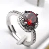 Bröllopsringar 2023 Trend Natural Ruby Red Crystal Finger Ring Charm Silver Zircon Par Gold Plating Gem Stone For Women