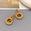 Dangle Earrings European And American Retro Geometric Circular Shape Chain Link Inlaid Pearl Drop For Women Simple Fashion