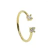 Anillos de racimo elegante ajustable fino color oro anillo de promesa 925 plata esterlina pavimentada doble cz piedra joyería delicada regalo de boda