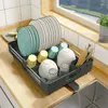 Kitchen Storage Stainless Steel Dish Drying Rack Adjustable Plates Organizer With Drainboard Over Sink Countertop Cutlery Holder