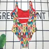 Womens One Piece Swimwear Letters Printed Bathing Suit Summer Swimming Jumpsuit with Padded