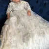 Kız elbiseler bebek bebek kızları vaftiz elbisesi dantel aplike vaftiz elbise yüksek kaliteli 3m-24m çiçek