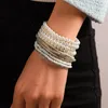 Strand Модный браслет с жемчугом Эластичные женские браслеты Многослойные браслеты из бисера Имитация свадебного подарка