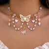 Chaînes Multicouche Belle Papillon Amour Coeur Pendentif Gland Chaîne Collier Pour Femmes Kpop Imitation Perle Perles Ras Du Cou Y2K Bijoux