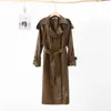 Giacche da donna Giacca lunga in pelle da donna 2023 Autunno Inverno Oversize con risvolto Manica da strada Cappotto femminile Cintura doppio petto Cappotti larghi in PU 231109