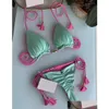 Kvinnors badkläder kvinnor känner flätad rem bikini kostym sexig mode fast färg baddräkt 2 bit set kvinnor rosa baddräkter dr dhcy8