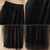 Skirts Spring Fashion Star Sequins A-line Ski Net Fold Ski 230410