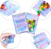 Empty 100 Pieces Resealable Smell Proof Bags Foil Pouch Bag Flat laser color Packaging Bags for Party Favor Food Storage Holographic factory price