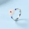 Cluster Rings FNJ Hetian Jade Flower Ring 925 Silver Original S925 Sterling for Women smycken Justerbar storlek